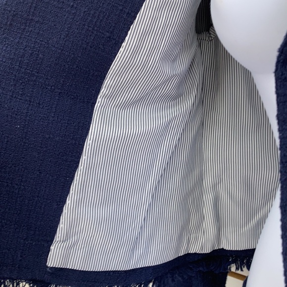 J. CREW Tweed Moto 2 pc Suit Set Jacket (6) ; Skirt (4) Navy Blue Tweed Fringe - Picture 9 of 16